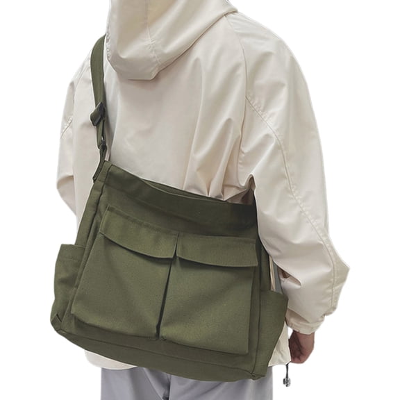 Large Capacity Canvas Bag with Multi Pockets Crossbody Handbag Shoulder Bags School Bag for Women Men