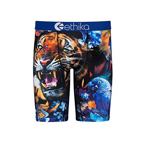 Ethika Boys Staple Boxer Briefs | Typhoon Heat (Black/Blue,Large)