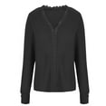 thumbnail image 4 of SEAOPEN Womens Long Sleeve V Neck Lace Panel Pointelle Knit Sweater Pullovers Outerwear Today Black,XXXL, 4 of 6