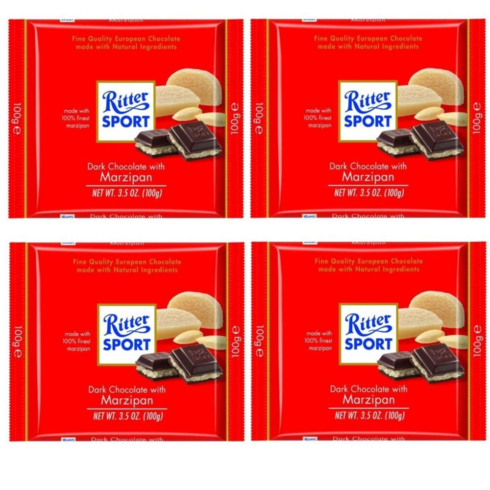 Ritter Sport Bars, Dark Chocolate with Marzipan, 3.5 Ounce (4 pack