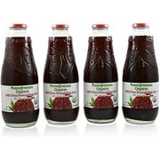 100% Organic Pomegranate Juice - 4 Pack - 33.8 fl oz - USDA Certified - Glass Bottle - No Sugar Added - No Preservatives - Squeezed From Fresh Pomegranates
