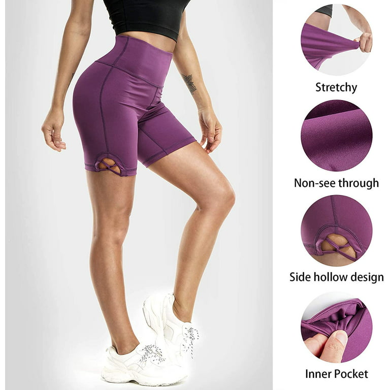 Nebility High Waisted Biker Shorts Yoga Shorts for Women with Pocket Tummy  Control Athletic Shorts Tights(Purple X-Large) 