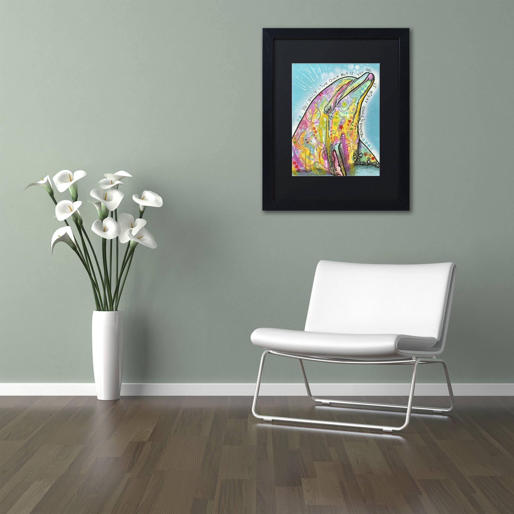 Trademark Fine Art "Dolphin" Canvas Art by Dean Russo, Black Matte, Black Frame