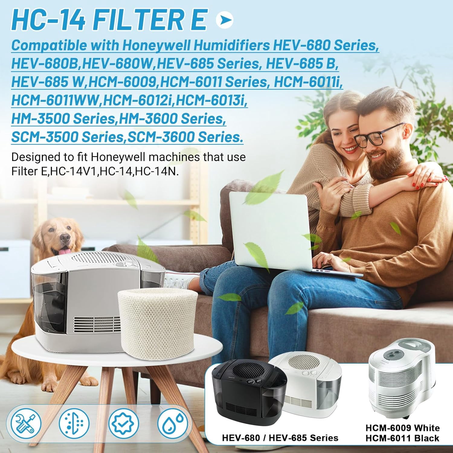 3 Pack HC14 Filter E Replacement, Compatible with Honeywell HC-14 Series Humidifier Filters