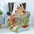 thumbnail image 4 of Cityscape Soft Flannel Fleece Blanket, Quaint Village Street and Colorful Building by River Cartoon Illustration Print, Cozy Plush for Indoor and Outdoor Use, 70" x 90", Green Teal, by Ambesonne, 4 of 5