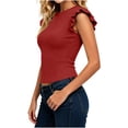 thumbnail image 5 of ClodeEU Women's Crew Neck Ruffle Cap Sleeve T-Shirt,Fitted Ribbed Knit Basic Slim Top Red,Women's Plus XXL, 5 of 7
