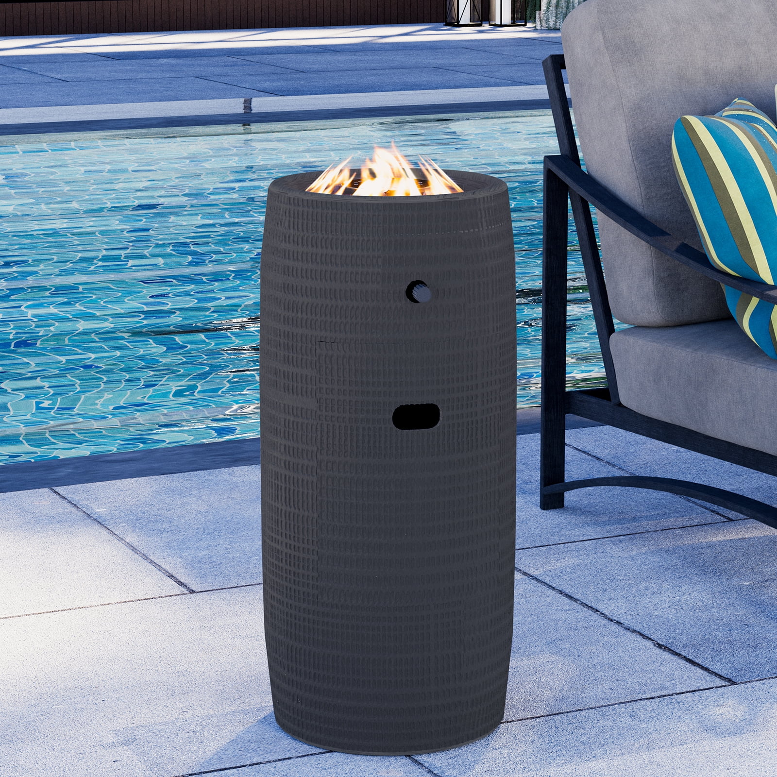 MOALCOFER 15,000 BTU Propane Fire Pit Table,11'' Round Graphite Base, Includes Lava Rocks, Waterproof Cover