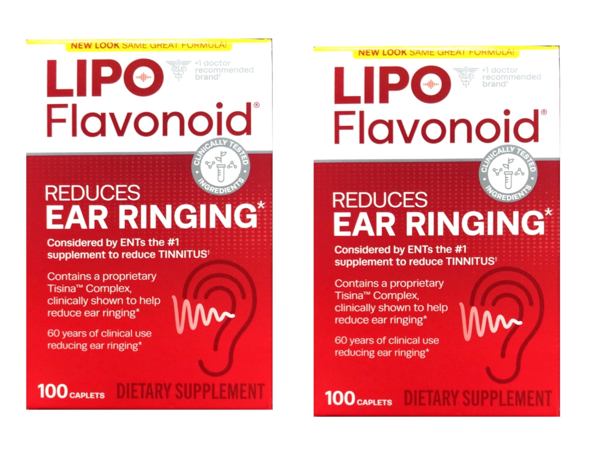 Lipo Flavonoid Ear Ringing Relief Supplement, Clinically Tested  Ingredients, 100 Caplets (pack of 3)