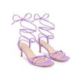 thumbnail image 4 of BLISSFUL STEP Women's Heels Knot Lace Up Strappy Square Toe Kitten Heel Sandals  Purple 6, 4 of 6