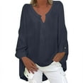 thumbnail image 2 of EchfiProm Womens Tunic Shirts Navy V-Neck Tops Long Sleeve Loose Blouse Solid for Women Fall, 2 of 6