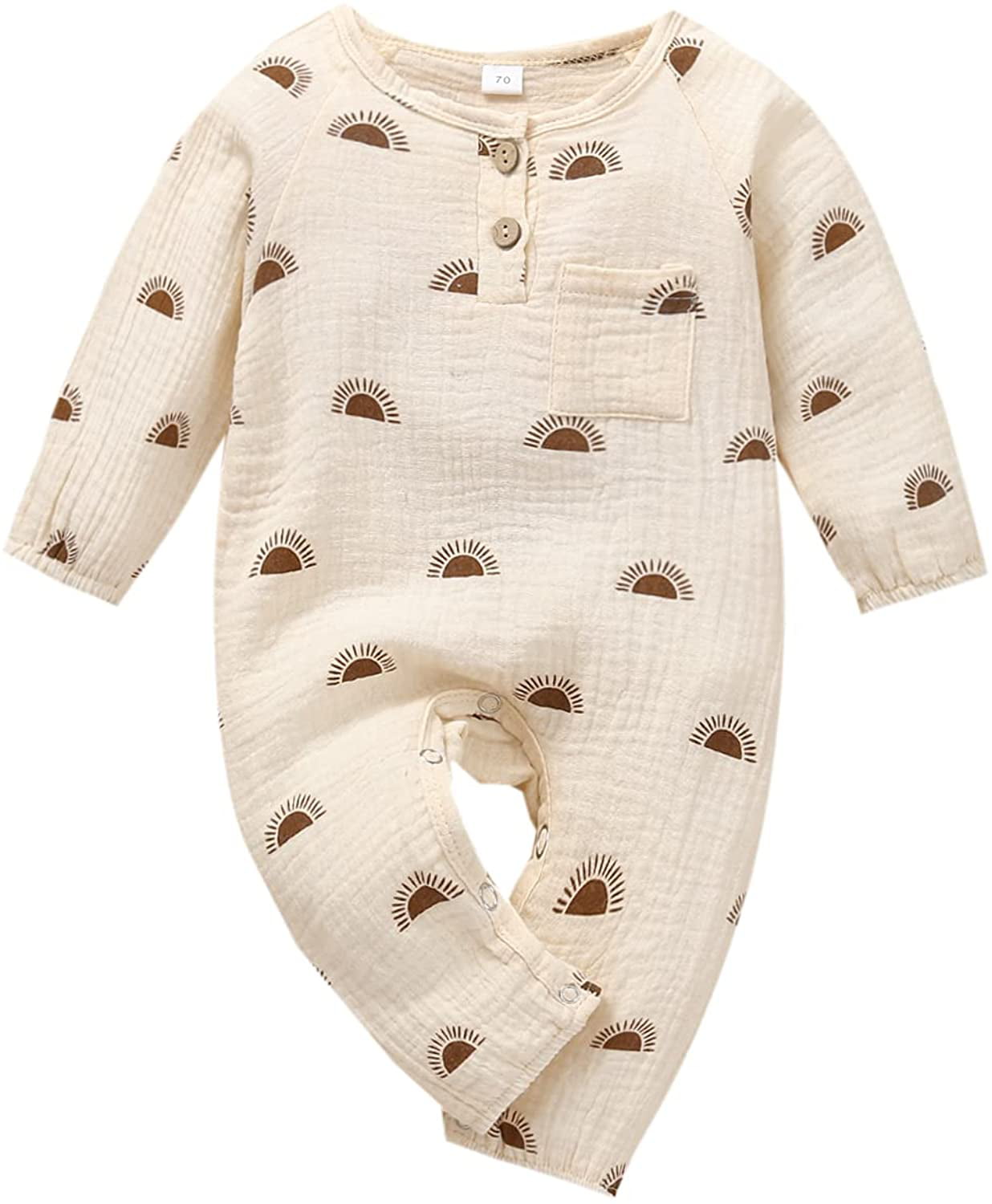 Ready to Ship 6-9M Brown Linen Romper Washable Comfortable Baby Clothes