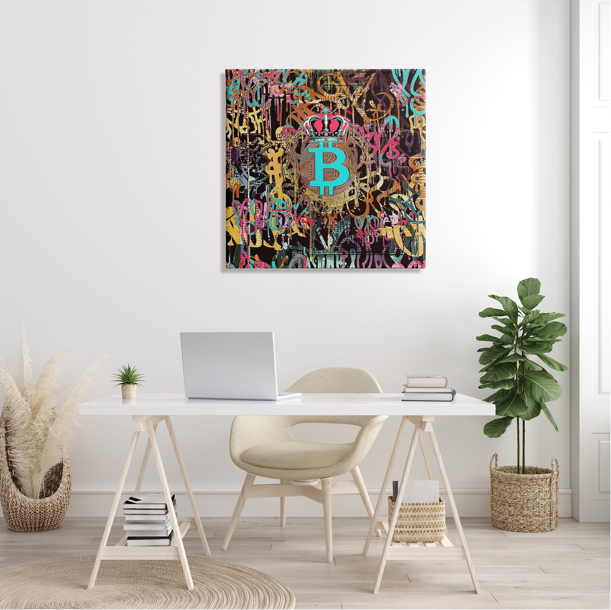 Stupell Graffiti Street Style Bitcoin Symbol Beauty & Fashion Painting Gallery Wrapped Canvas Print Wall Art