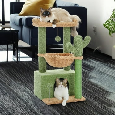 Demi Bonn 33" Cat Tree Tower Small Cactus Cat Trees for Indoor Cat Condo with Hammock, Top Perch for Kittens and Adults Cats, Green