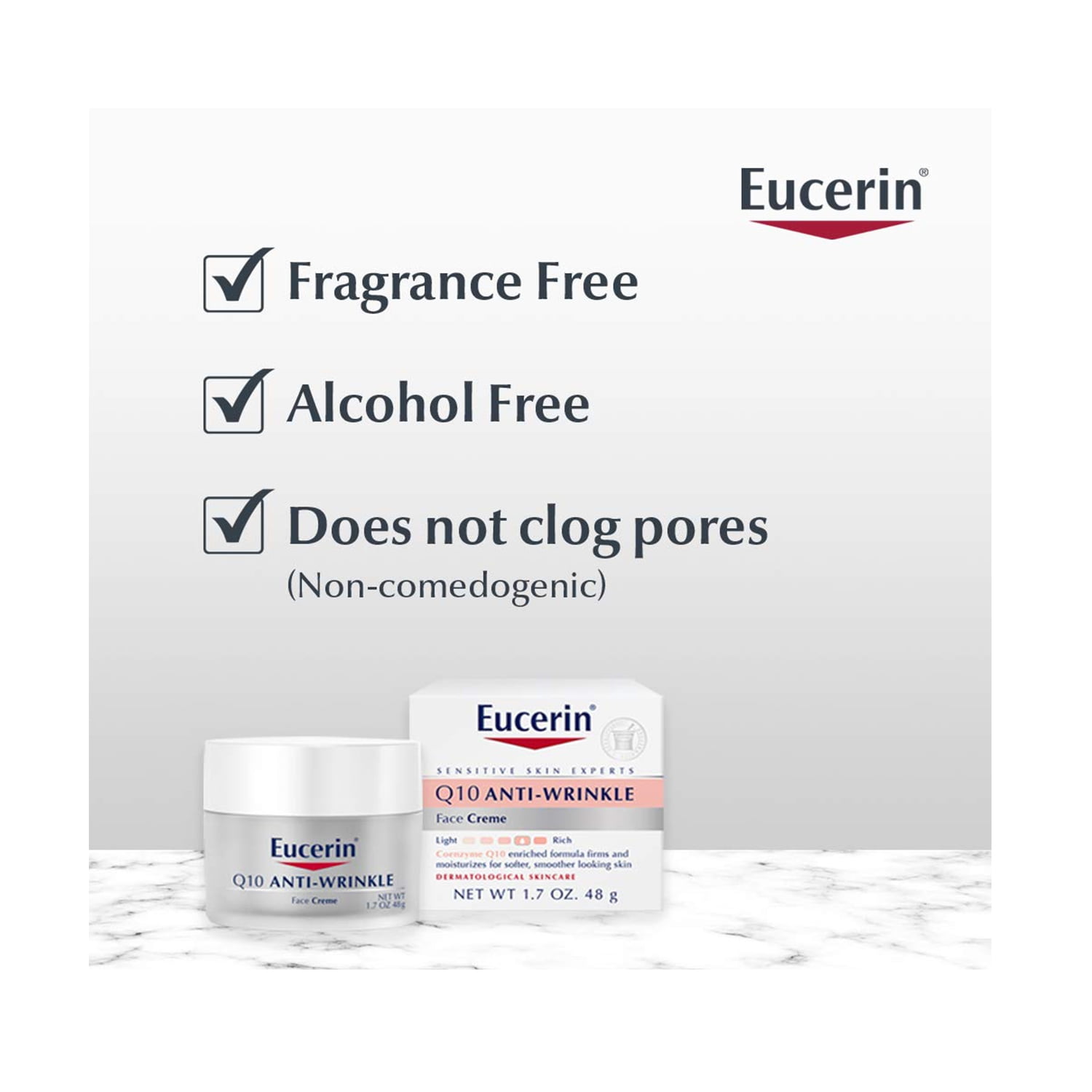 Eucerin Face Cream Anti Wrinkle Moisturize Skin Alcohol Free, 1.7oz, 9-Pack