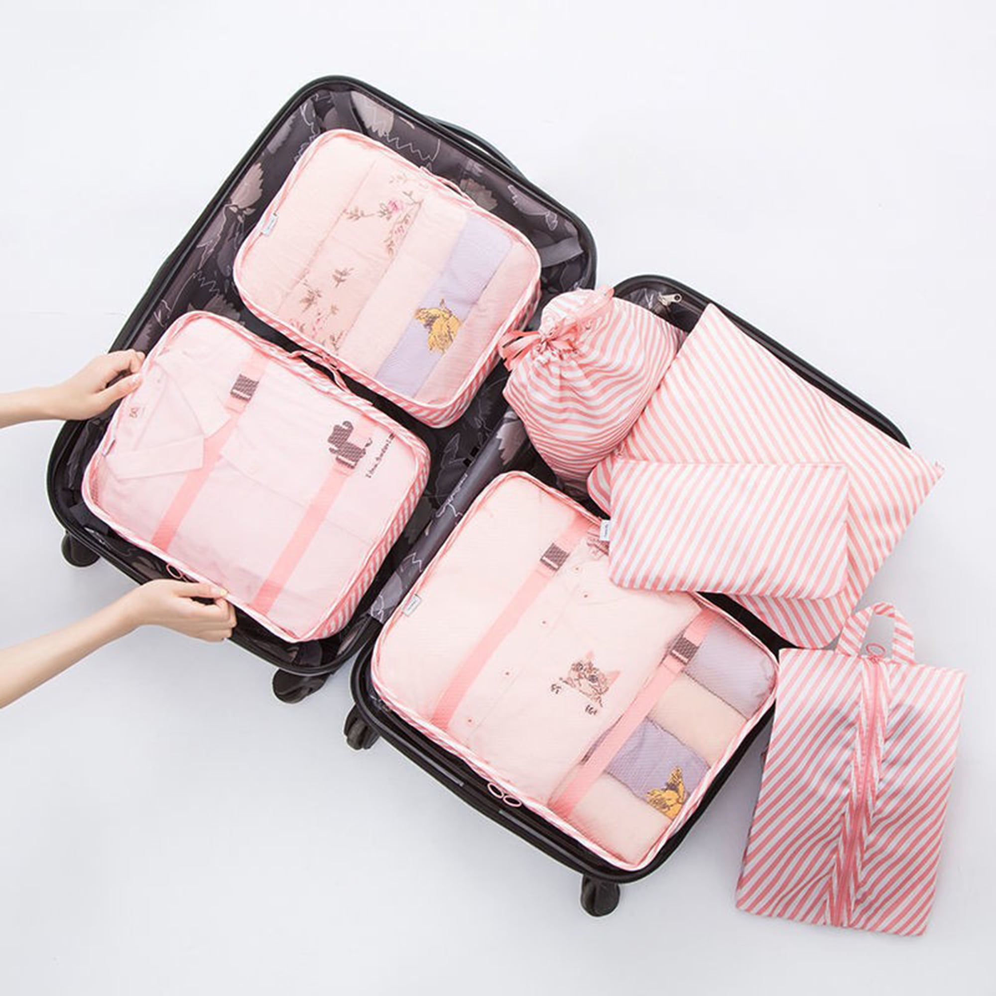 lEPECQ Packing Cubes for Travel & Suitcases Foldable Suitcase Organizer Lightweight Luggage Storage Bag 7 Pack - Pink