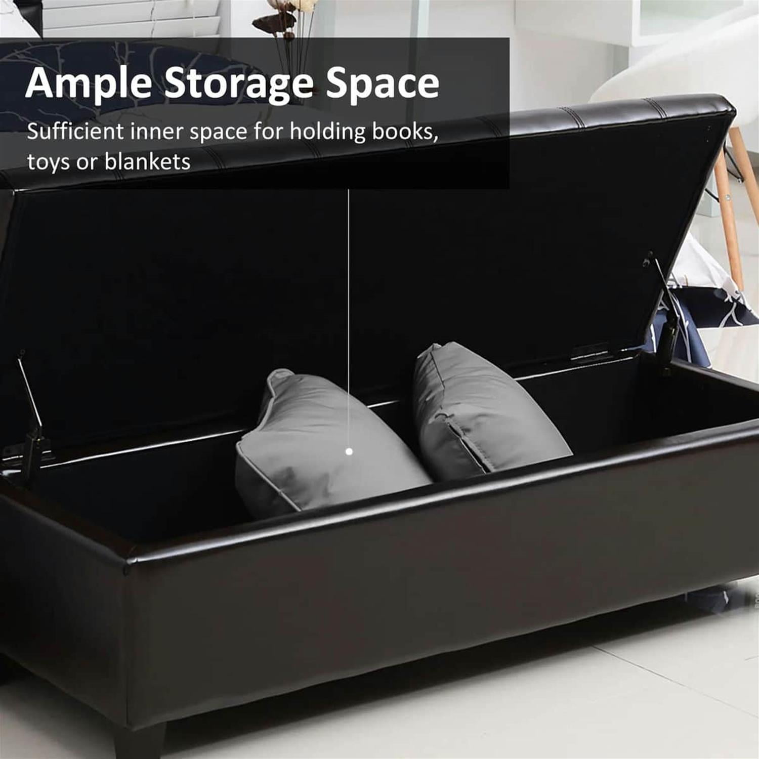 Demi Bonn 30" Oversized Ottoman Storage Bench, Faux Leather Lift-Top Storage Chest, Tufted Ottoman with Hidden Storage for Living Room, Entryway, Brown