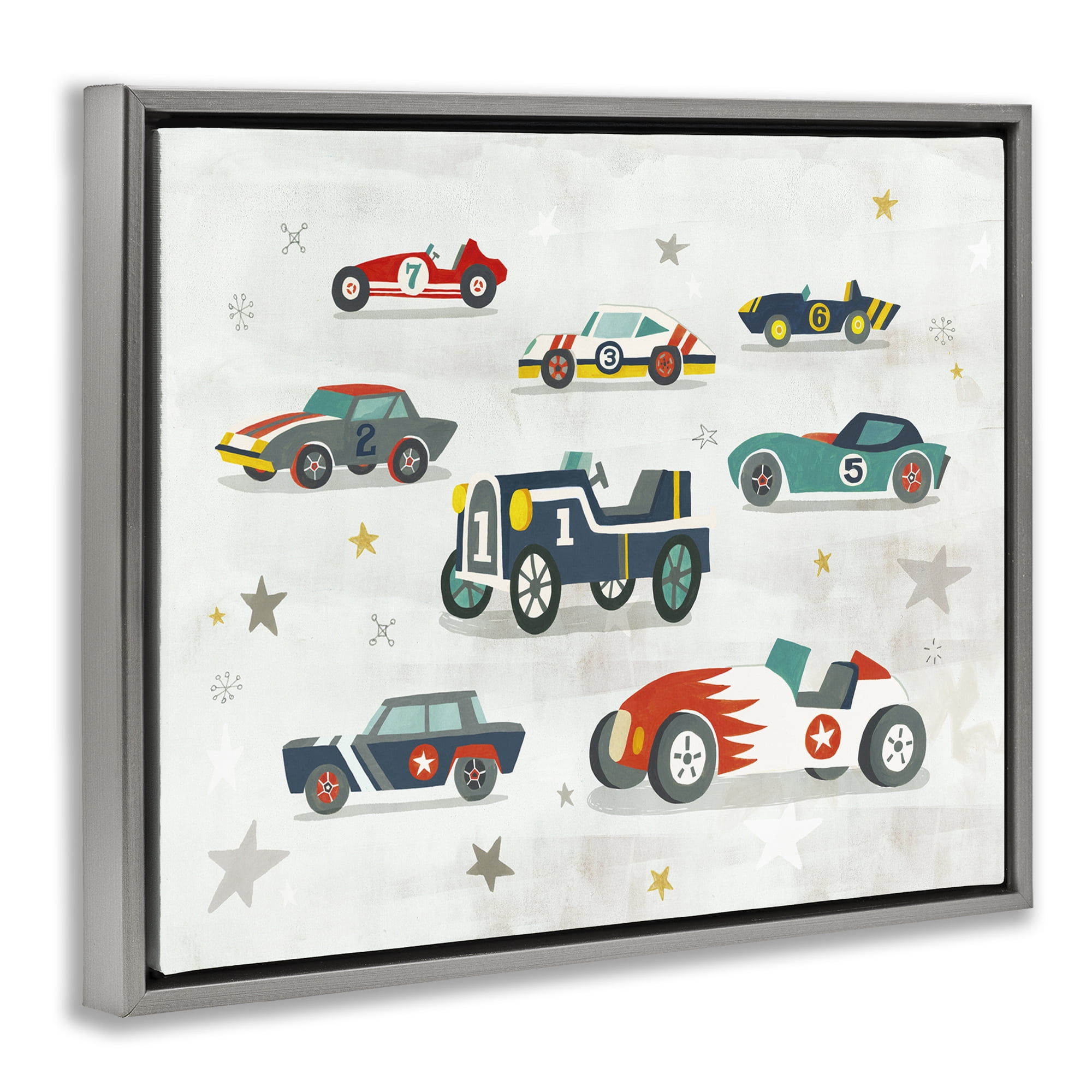 Stupell Industries Vintage Antique Race Cars Transportation Painting Gray Floater Framed Canvas Art Print Wall Art, 31 x 25