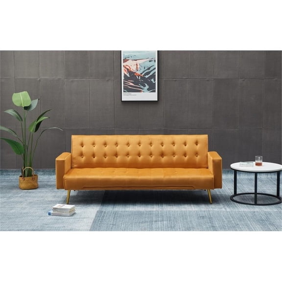 Kingway Furniture Jeffery Velvet Convertible Sofa in Ginger