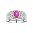 thumbnail image 1 of RYLOS Men's Rings Sterling Silver Rings Classic Designer Style 8X6MM Oval Gemstone &  Diamond Ring Star Ruby July Birthstone Rings For Men,  Size 12, 1 of 7