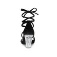 thumbnail image 2 of BLISSFUL STEP Women Velvet Lace-Up Clear Block Heel Sandals Black 9, 2 of 8