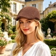 thumbnail image 2 of Men Women Summer Mesh Newsboy Cap, Hollow Breathable Ivy Flat Cap, Lightweight Sun Visor Hat for Casual Outdoor Streetwear(Coffee), 2 of 6