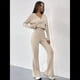 thumbnail image 5 of Conjunto de Pijama de Punto para Mujer, Cuello en V, 2 Piezas, Conjunto Informal A Juego, Suéter de Larga, Blusa y Pantalones. Albaricoque M, 5 of 10