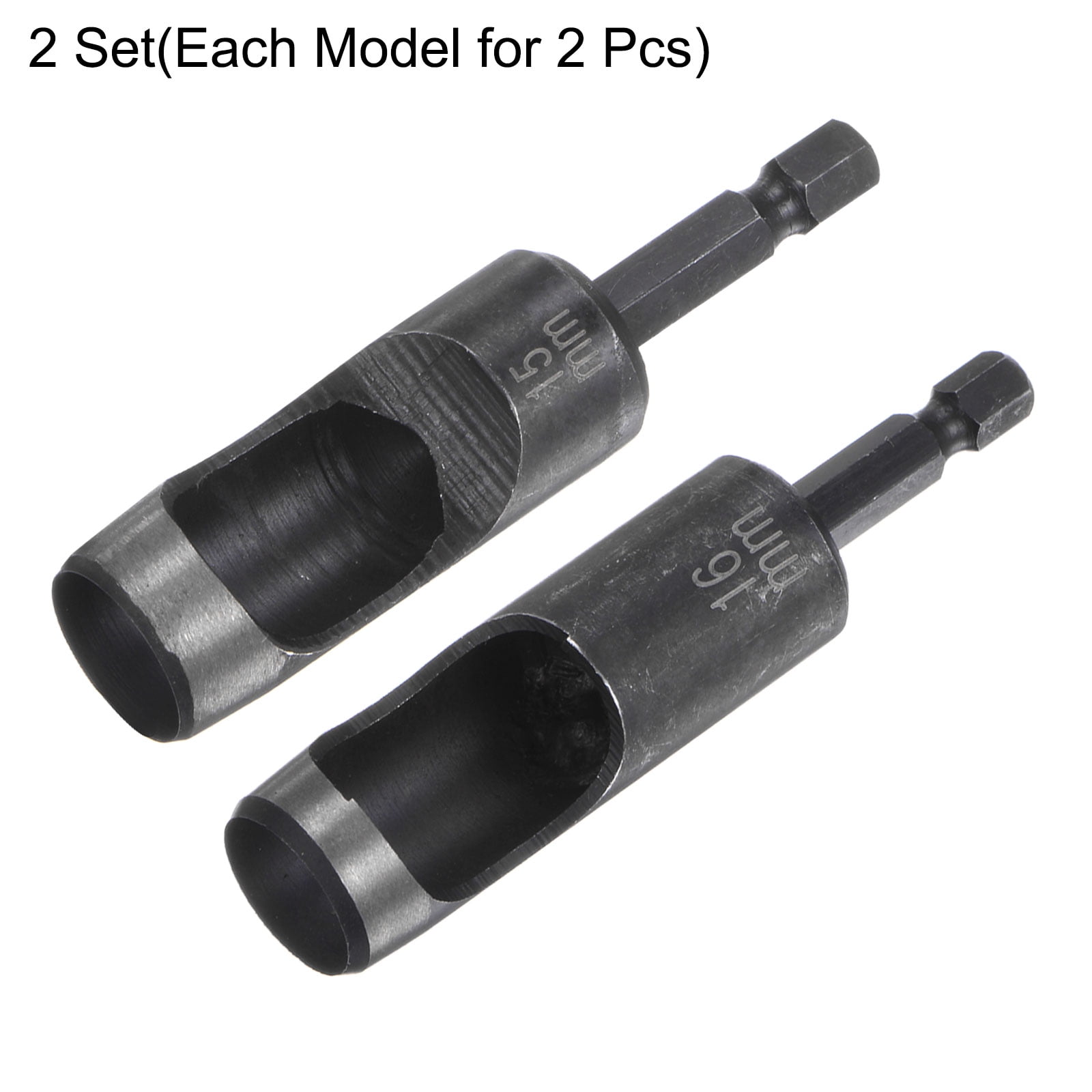Uxcell 4pack 15mm,16mm Leather Hollow Hole Punch with 1/4" Hex Shank for Drill, Belt Hole Punch Punching Cutter Tool