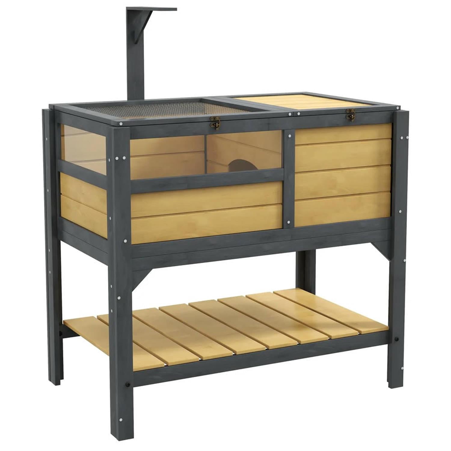Kadyn 40.5" Wooden Tortoise House with Lamp Holder, Shelf Storage, Reptile Cage Enclosure for Turtles, Lizards, Snakes, Small Animal Habitats, Yellow