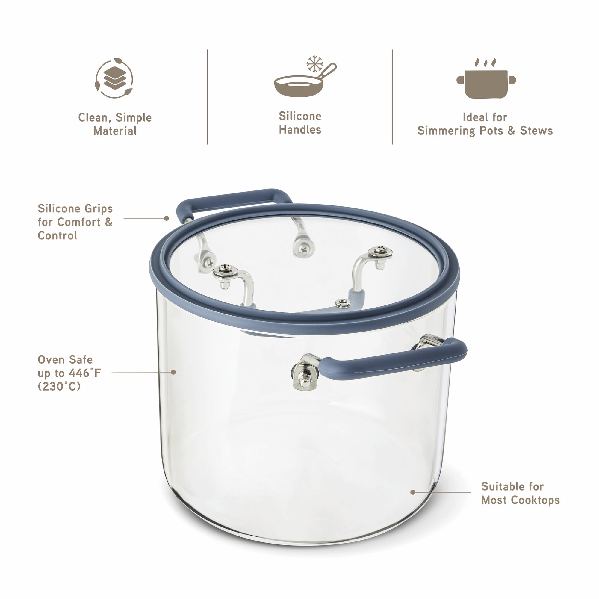 Elements by Thyme & Table 4.5 QT Borosilicate Glass Pot - Blue