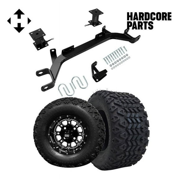 Hardcore Parts 4" Drop Axle Lift Kit for EZGO Marathon (1975-1993) Electric Golf Cart with 10" Black 'Panther' Wheels and 20"x10"-10" DOT rated All-Terrain tires