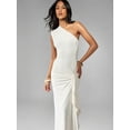 thumbnail image 4 of Beige One Shoulder Maxi Gown Elegant Form-Fitting Ruched Side Draped Evening Dress, 4 of 7