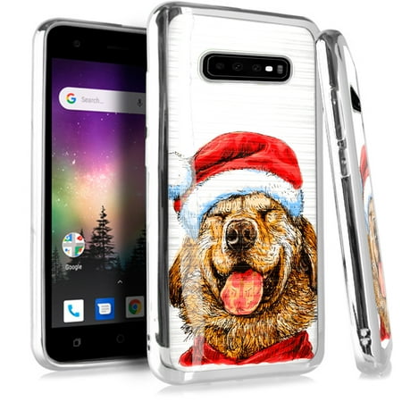 Brushed Chrome Santa (Compatible Samsung Galaxy S10 S 10 Case Electroplated Chrome TPU Brushed Textured Hybrid Holiday Phone Cover (Santa)