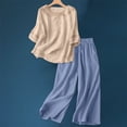 thumbnail image 2 of Holzkary Linen Sets for Women 2 Piece Loose Fit Outfit Breathable Comfortable for Daily Wear 2 Piece Outfits Sets Short Sleeve Shirts and Long Pants Summer Casual Vacation Loungewear Beige L, 2 of 4