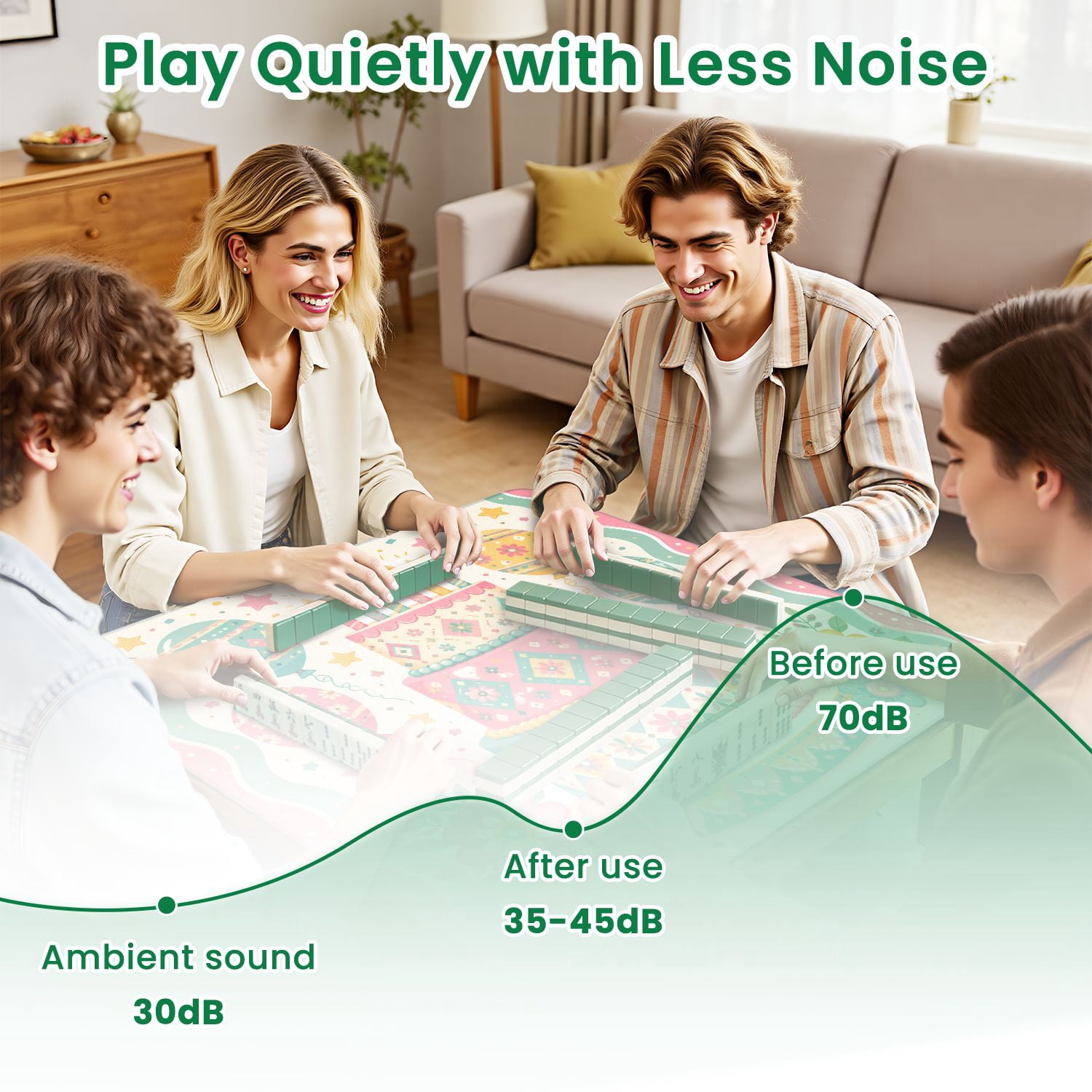 Mahjong Mat 31.5" x 31.5" Colorful Festive Birthday Cake Balloons Stars Non-Slip Noise Reduction Mahjong Tiles Table Cover for Dominoes Poker Card Board and Tile Games