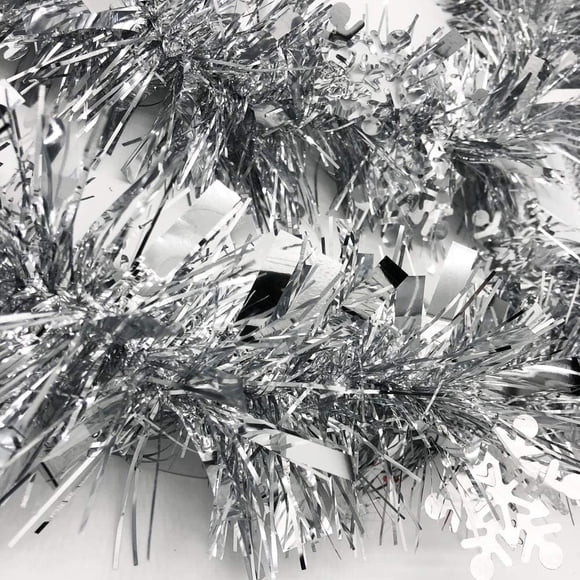 Sparkly Extra Thick Tinsel Garlands with Snowflakes - 3 Strands x 6.6 ft (Silver)