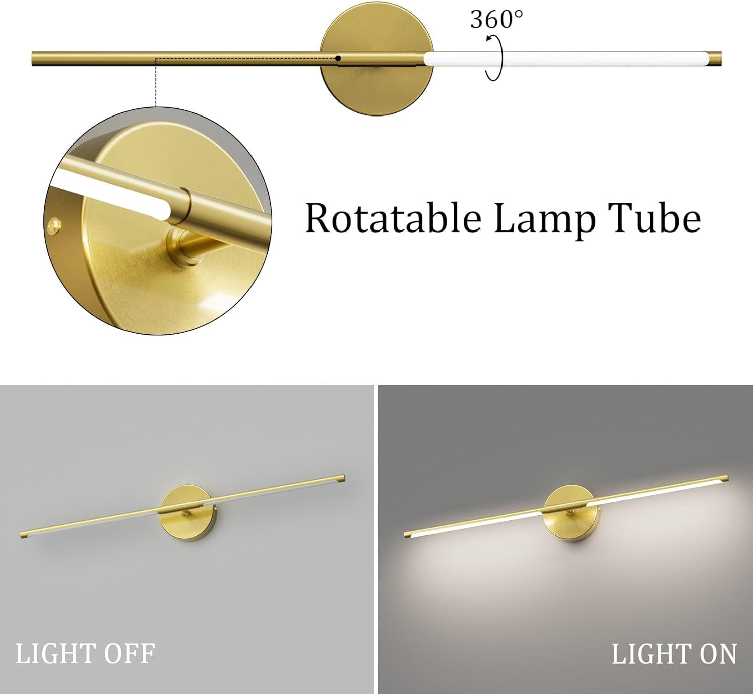 Ralbay 40inch Gold Modern Vanity Lights for Mirror,30W Bathroom LED Light Bar Wall Lighting Rotatable 360° 5000K White, 39.4 inch-30W