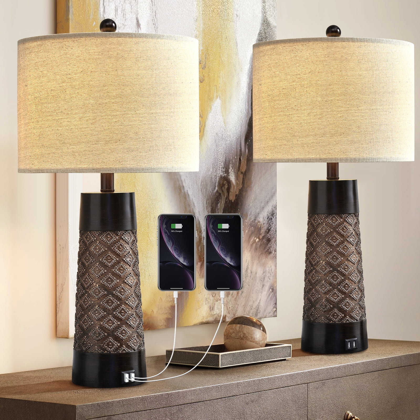 26'' Table Lamp Set of 2 for Living Room Desk Decor Lamps for Bedroom