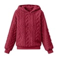 thumbnail image 5 of XUNKUSGA Womens Fuzzy Hoodies Classic Solid Color Textured Jacquard Fleece Pullover Top with Drawstring Hood Comfy Cozy Oversized Winter Warm Coat L, 5 of 8