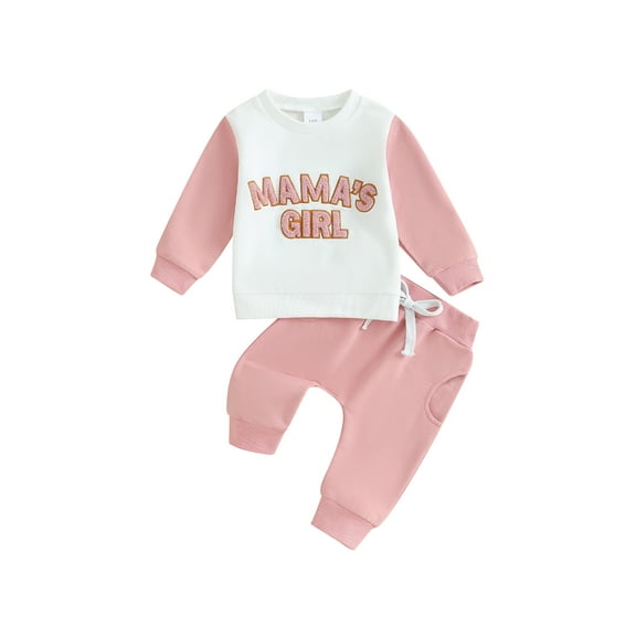 Bagilaanoe 2PCS Toddler Baby Girl Pants Set Letter Print Long Sleeve Sweatshirt Pullover Tops Drawstring Sweatpants 3M 6M 12M 18M 24M 3T Kids Casual Sweatsuits