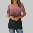 thumbnail image 2 of Summer Shirts For Women Sevevn Women's Fashionable Gradient Printed Short Sleeved V-Neck Off Shoulder T-Shirt, 2 of 6