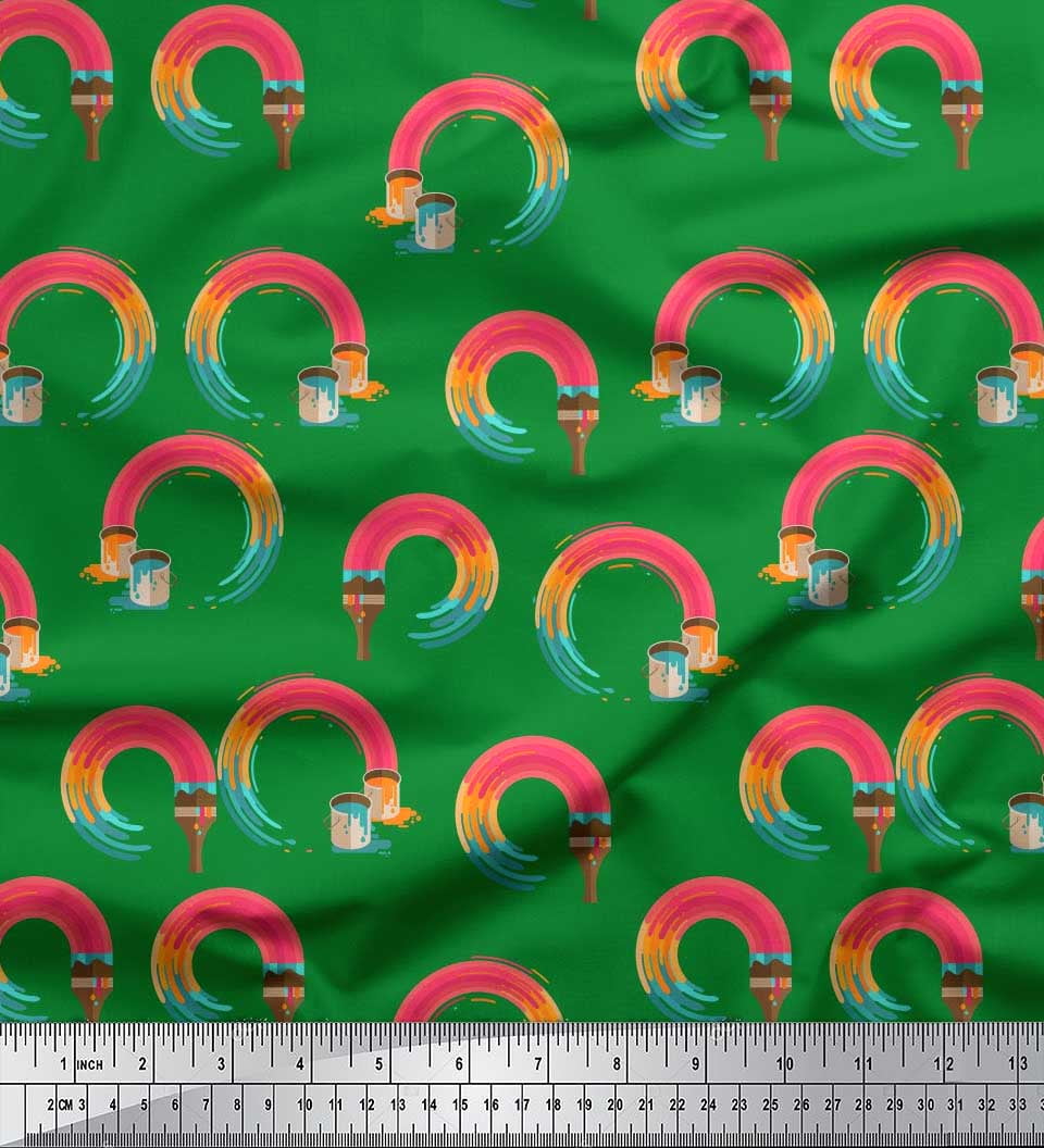 Soimoi Green Cotton Duck Fabric Paint Brush Abstract Print Sewing Fabric Yard 42 Inch Wide