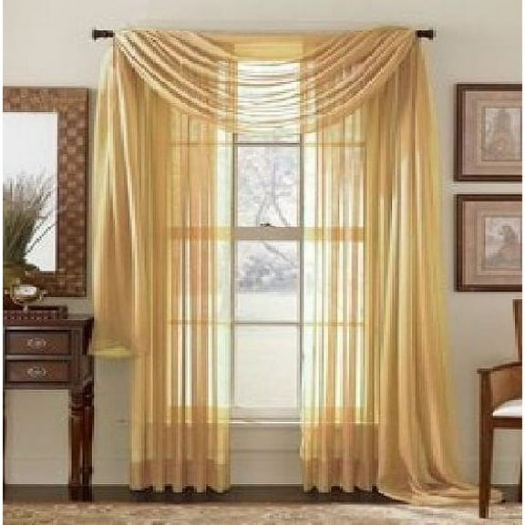 Elegant Comfort® 2 Piece Solid SHEER PANEL with ROD POCKET - Window Curtain  60-inch width X 84-inch Length -  Gold