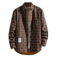 thumbnail image 3 of ZCFZJW Men's Casual Plaid Flannel Button Down Shirt - Fall Winter Plush Thick Keep Warm Plaid Shirt Sherpa Fleece Lined Jacket with Pockets Brown XL, 3 of 4