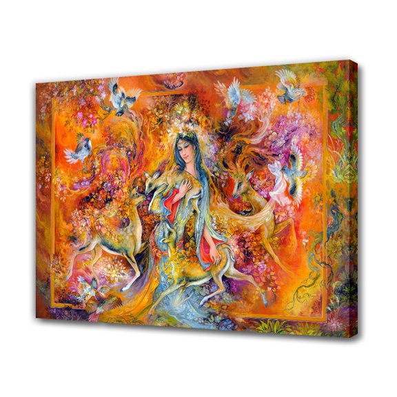 Fairy holding deer painting, Miniature Painting, Persian Art Canvas Poster Bedroom Decor Sports Landscape Office Room Decor Gift,Frame-style,24x36inch(60x90cm)