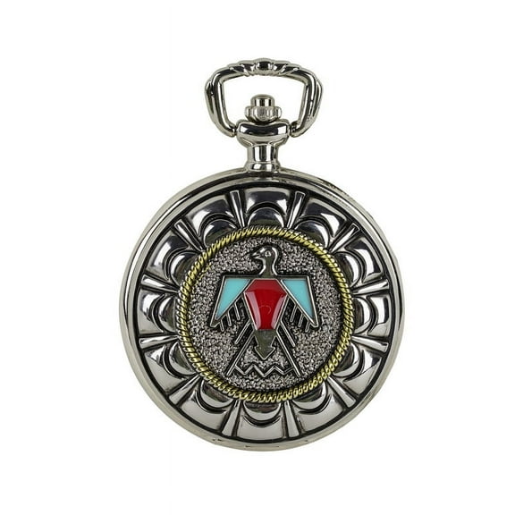 Trendy Zone 21 Thunderbird Pocket Watch Pocket Watch with 14” Long Chain 3, Beige color dial with a Four Founding Father with Japanese Quartz Movement and Gift Box Memorable Gift for Men & Women