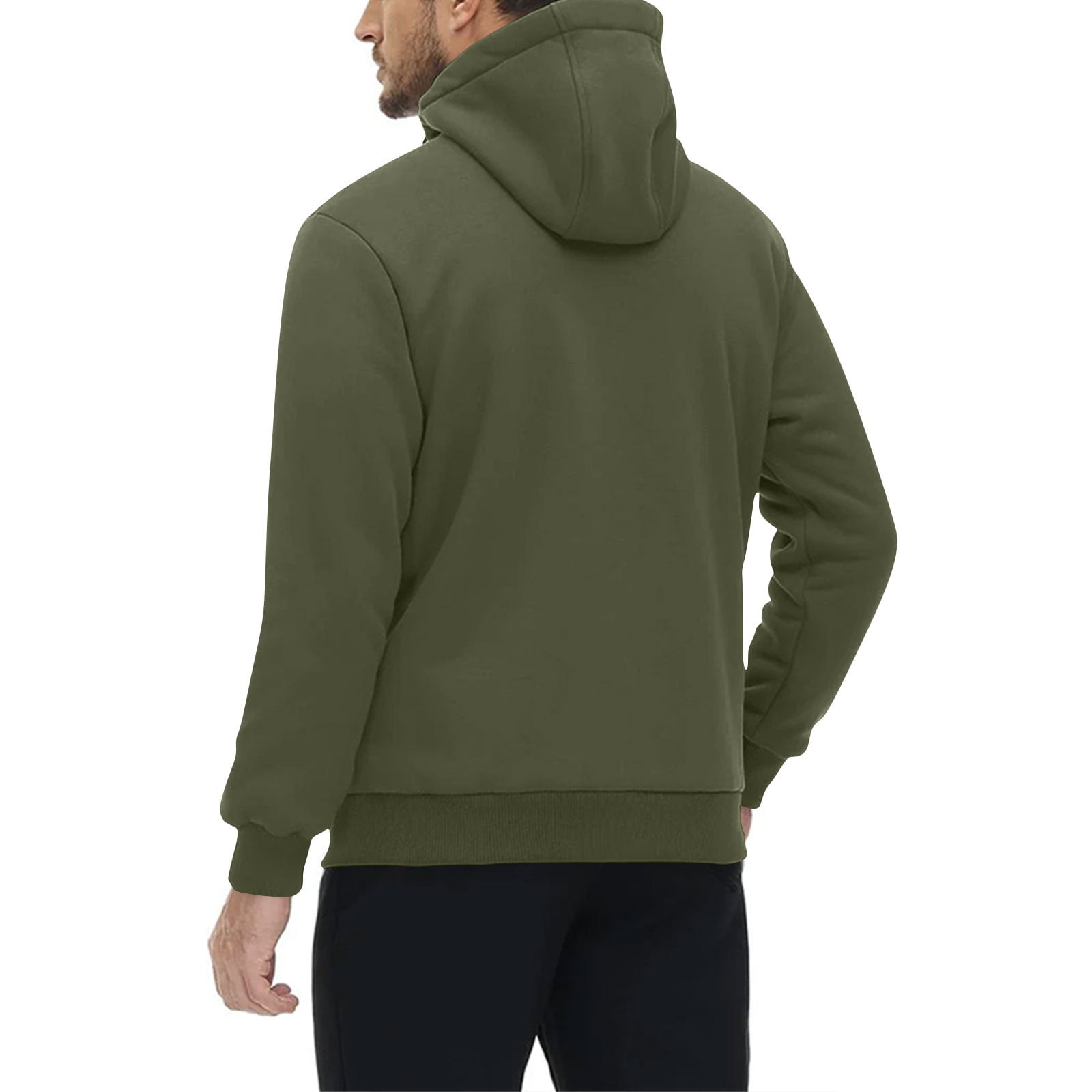 GuangCheng Mens Sherpa Lined Hoodies,Full Zip,Hooded Sweatshirts,with Plush Fleece Interior,Army Green,S