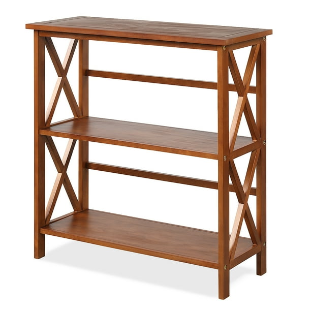 Costway Wooden Shelf Bookcase 3Tier Open Bookshelf W/XDesign
