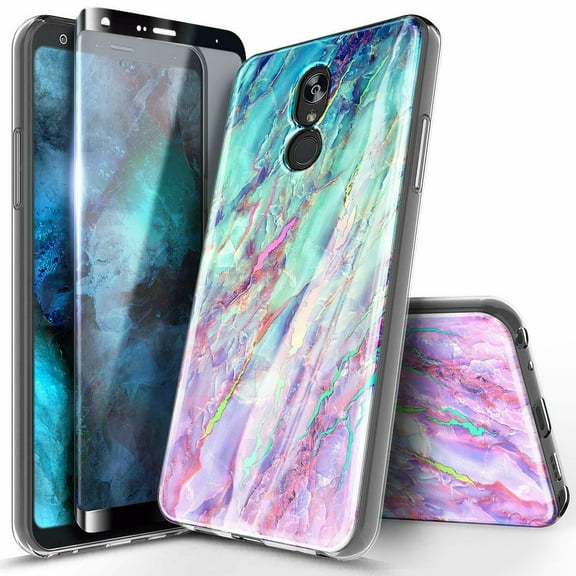For LG K40 Case, LG Solo LTE/Xpression Plus 2/Harmony 3 with Tempered Glass Screen Protector (Full Coverage), Ultra Slim Thin Glossy Stylish, Gold Glitter Marble Design Phone Cover - Nova