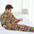 thumbnail image 6 of Balery Colrful Tropical Leaves Pattern Pajama Sets for Men Long Sleeve 2 Piece Sleepwear Loungewear Sets Soft PJ's with Pockets Long Sleeve Comfy Pj Sets-Medium, 6 of 7