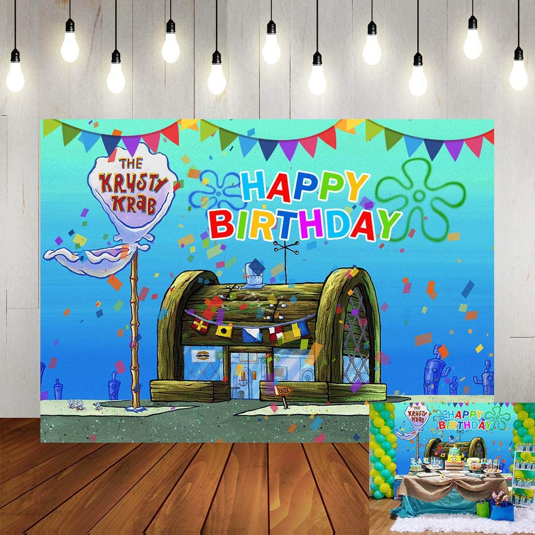 Cartoon Animation Spongebob Theme Photography Backdrop Children Happy 1st Birthday Party Decorations Banner The Krusty K Walmart Com